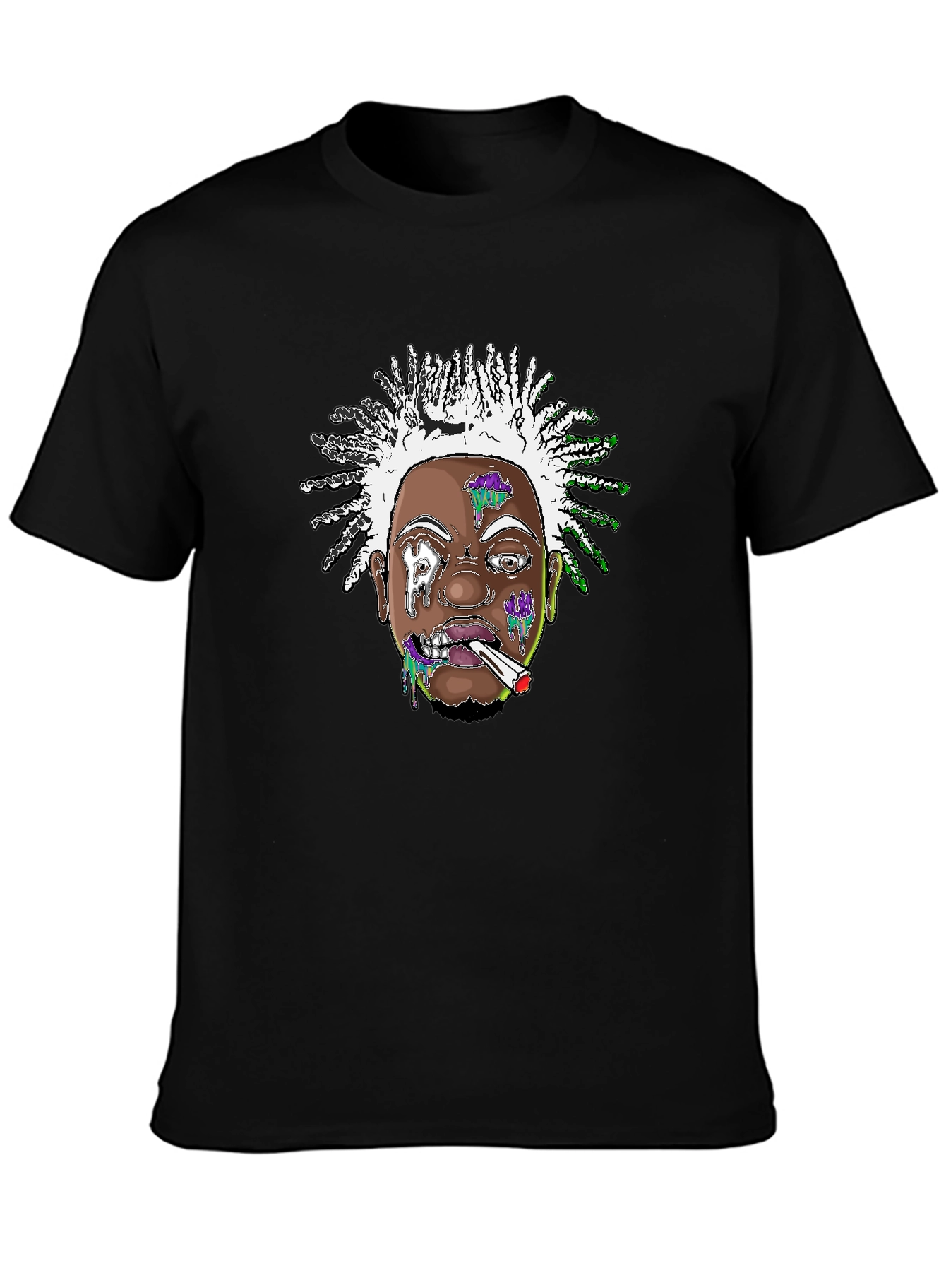Edgy Cartoon Graphic Tee - Black Cotton Blend