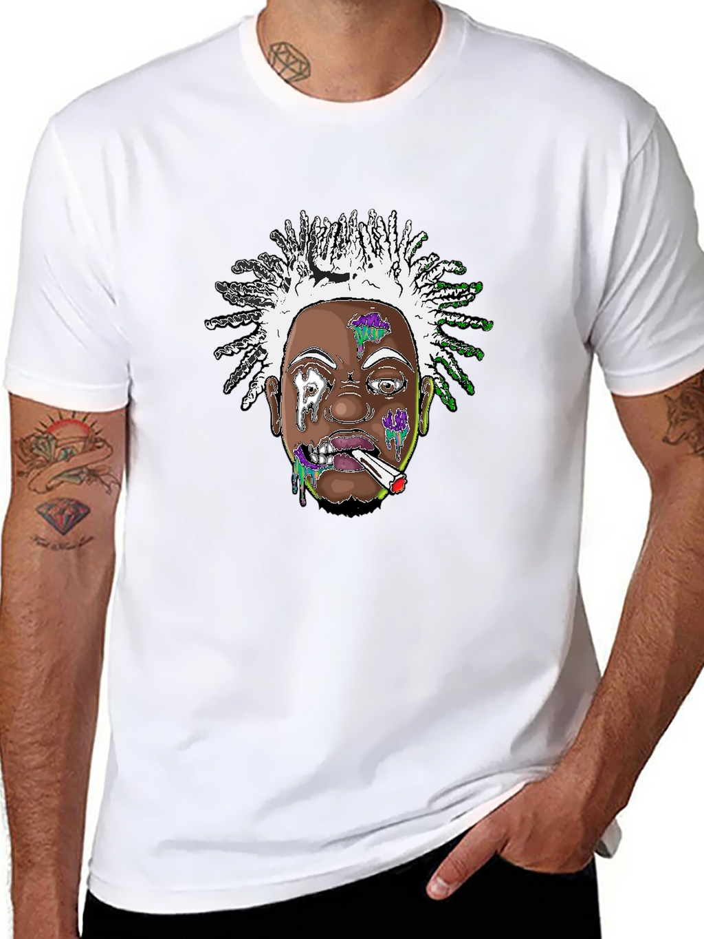 Edgy Cartoon Graphic Tee - Black Cotton Blend