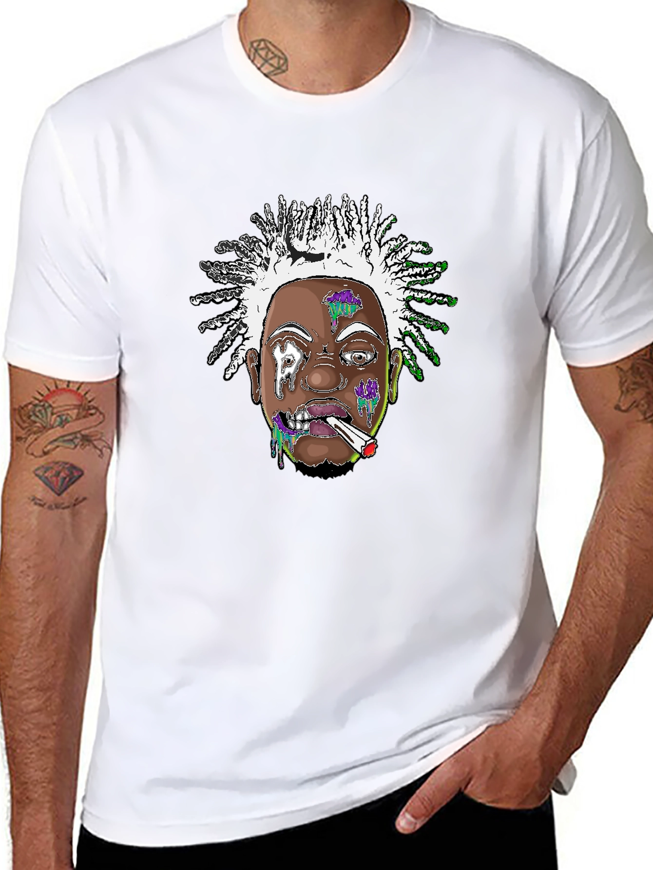 Edgy Cartoon Graphic Tee - Black Cotton Blend