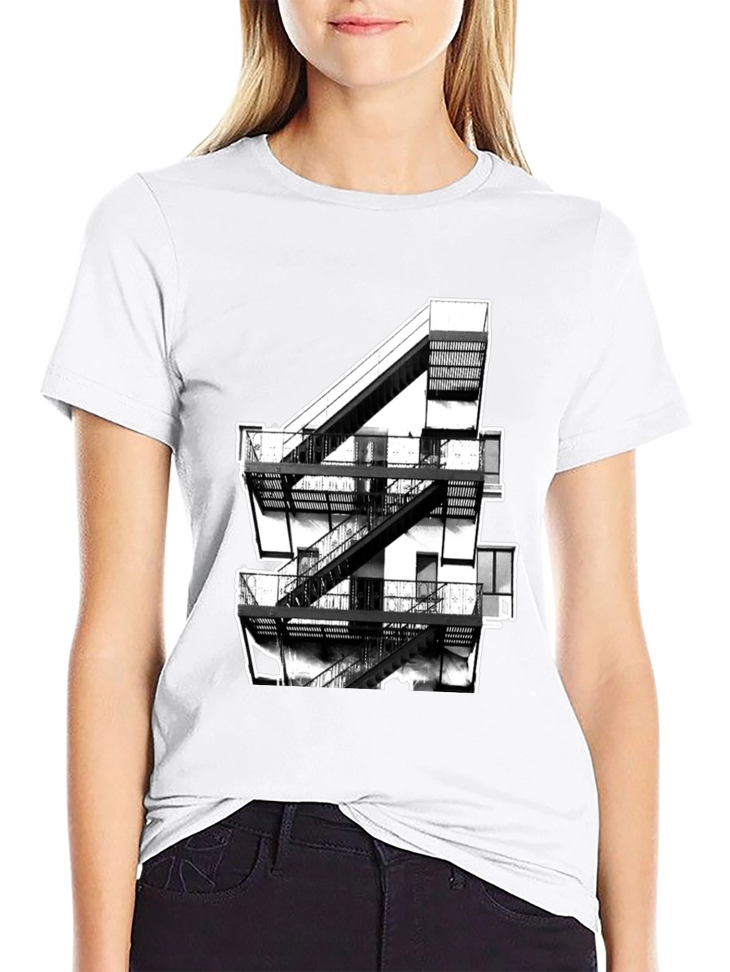 Urban Fire Escape Graphic Tee - Black Cotton T-Shirt
