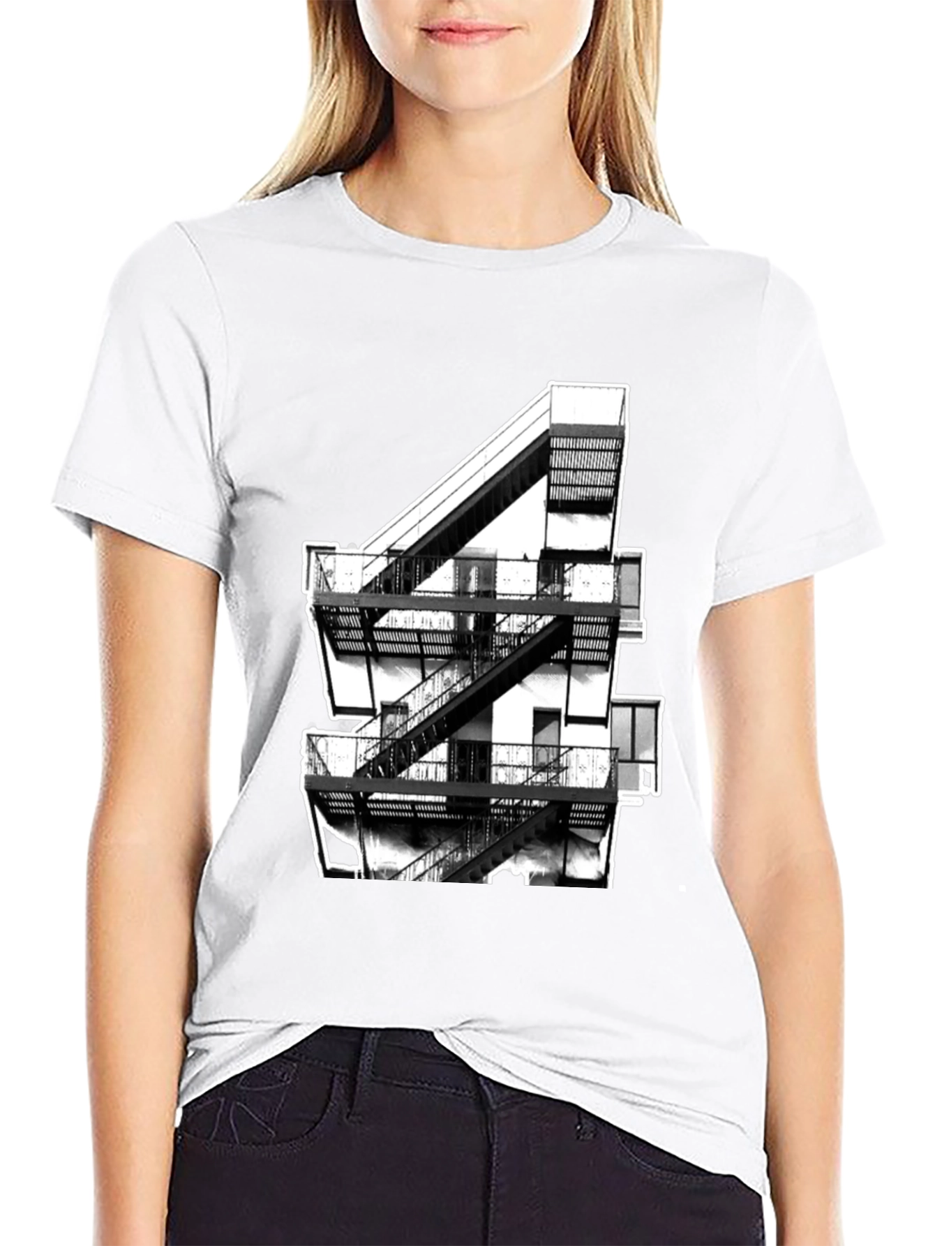 Urban Fire Escape Graphic Tee - Black Cotton T-Shirt