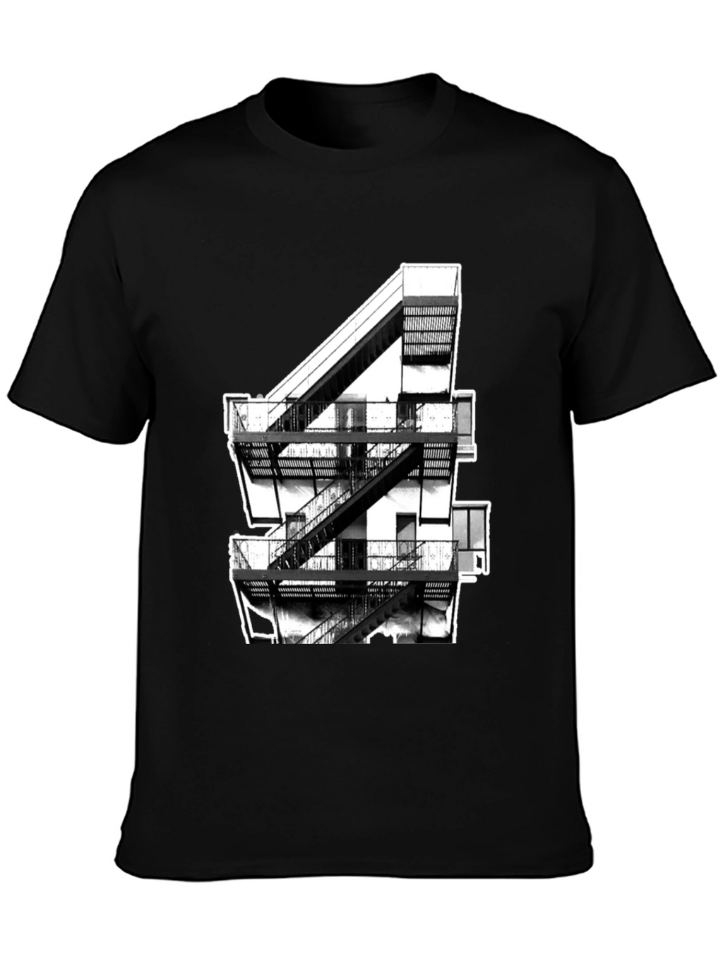 Urban Fire Escape Graphic Tee - Black Cotton T-Shirt