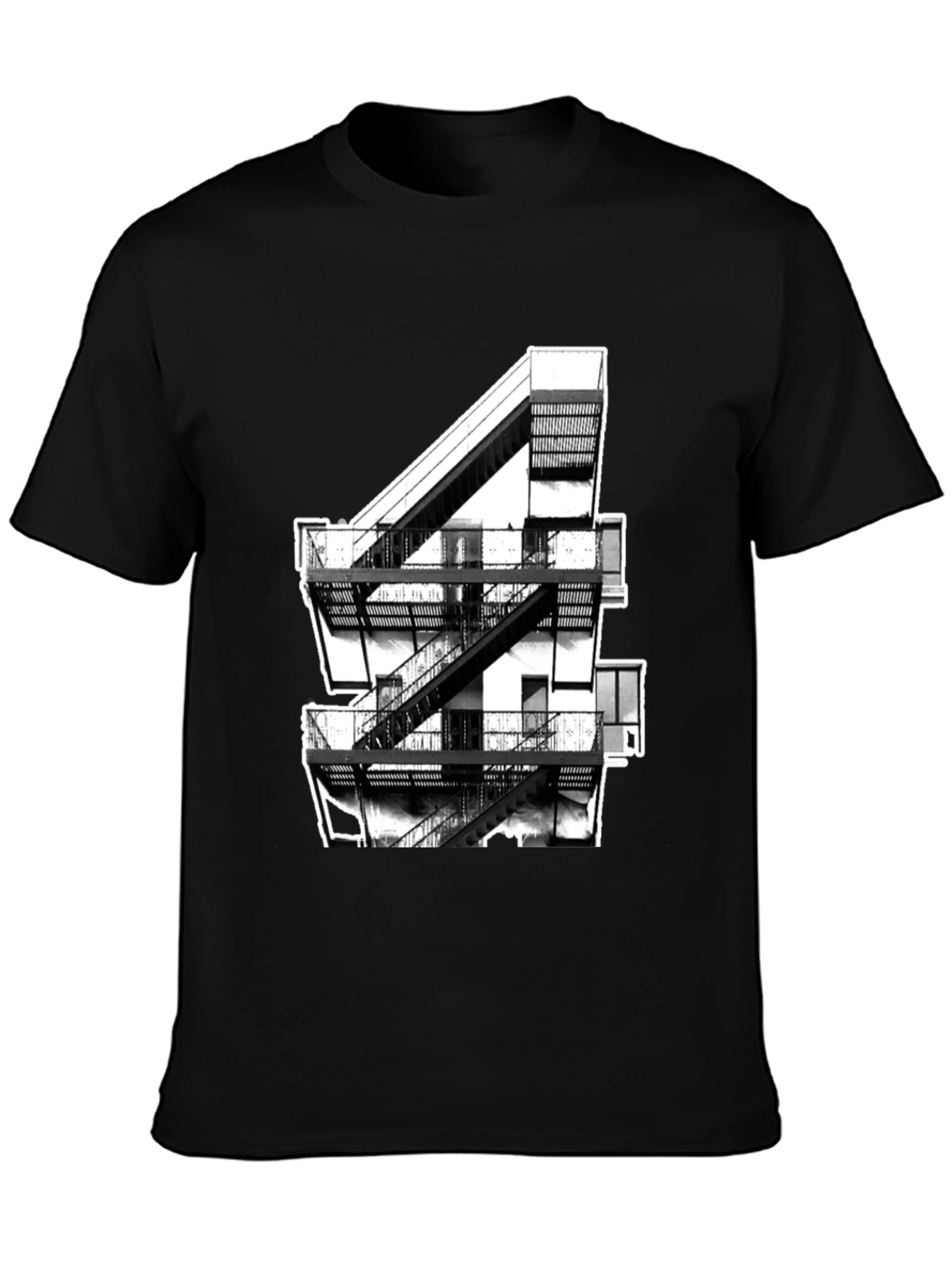 Urban Fire Escape Graphic Tee - Black Cotton T-Shirt