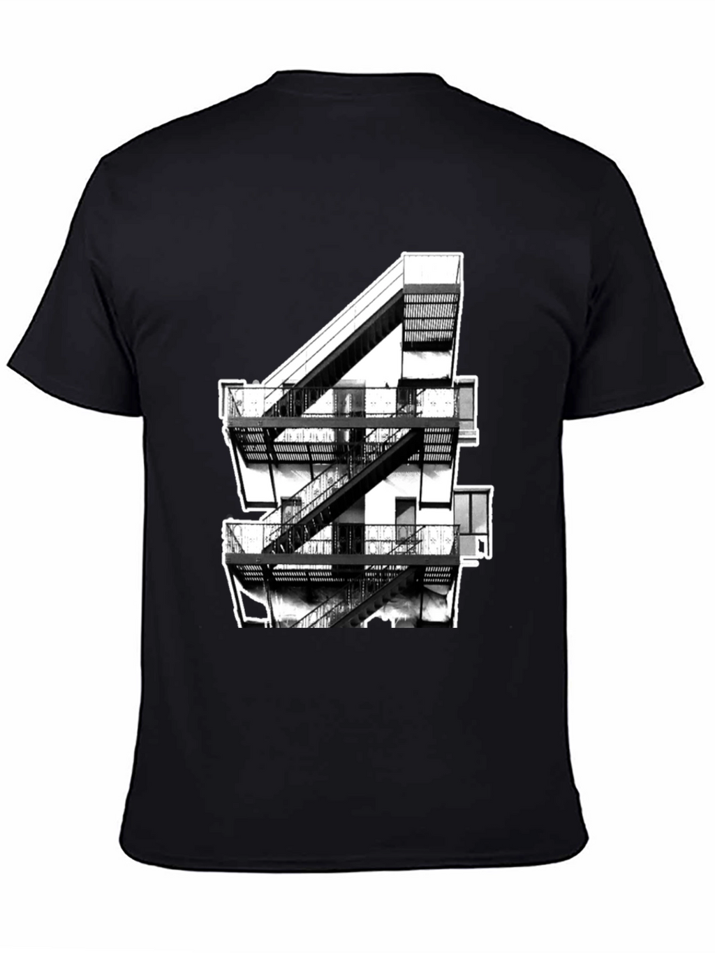 Urban Fire Escape Graphic Tee - Black Cotton T-Shirt