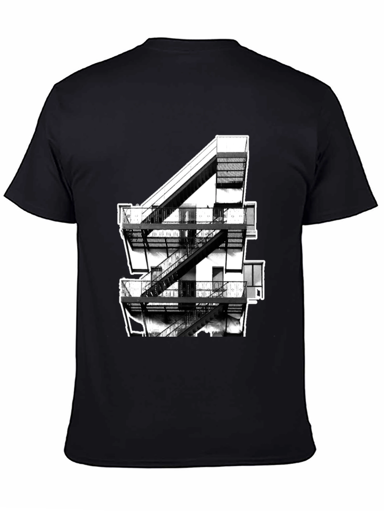 Urban Fire Escape Graphic Tee - Black Cotton T-Shirt