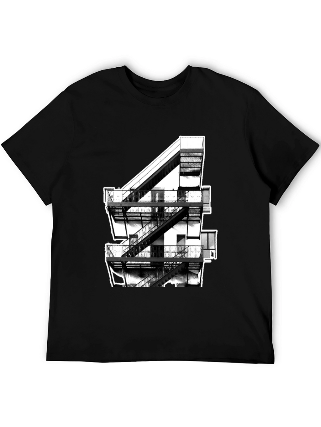 Urban Fire Escape Graphic Tee - Black Cotton T-Shirt