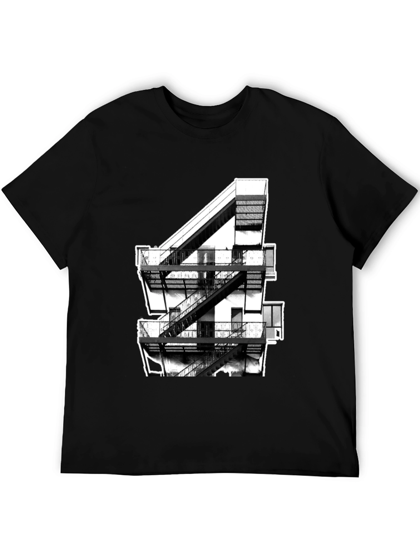 Urban Fire Escape Graphic Tee - Black Cotton T-Shirt