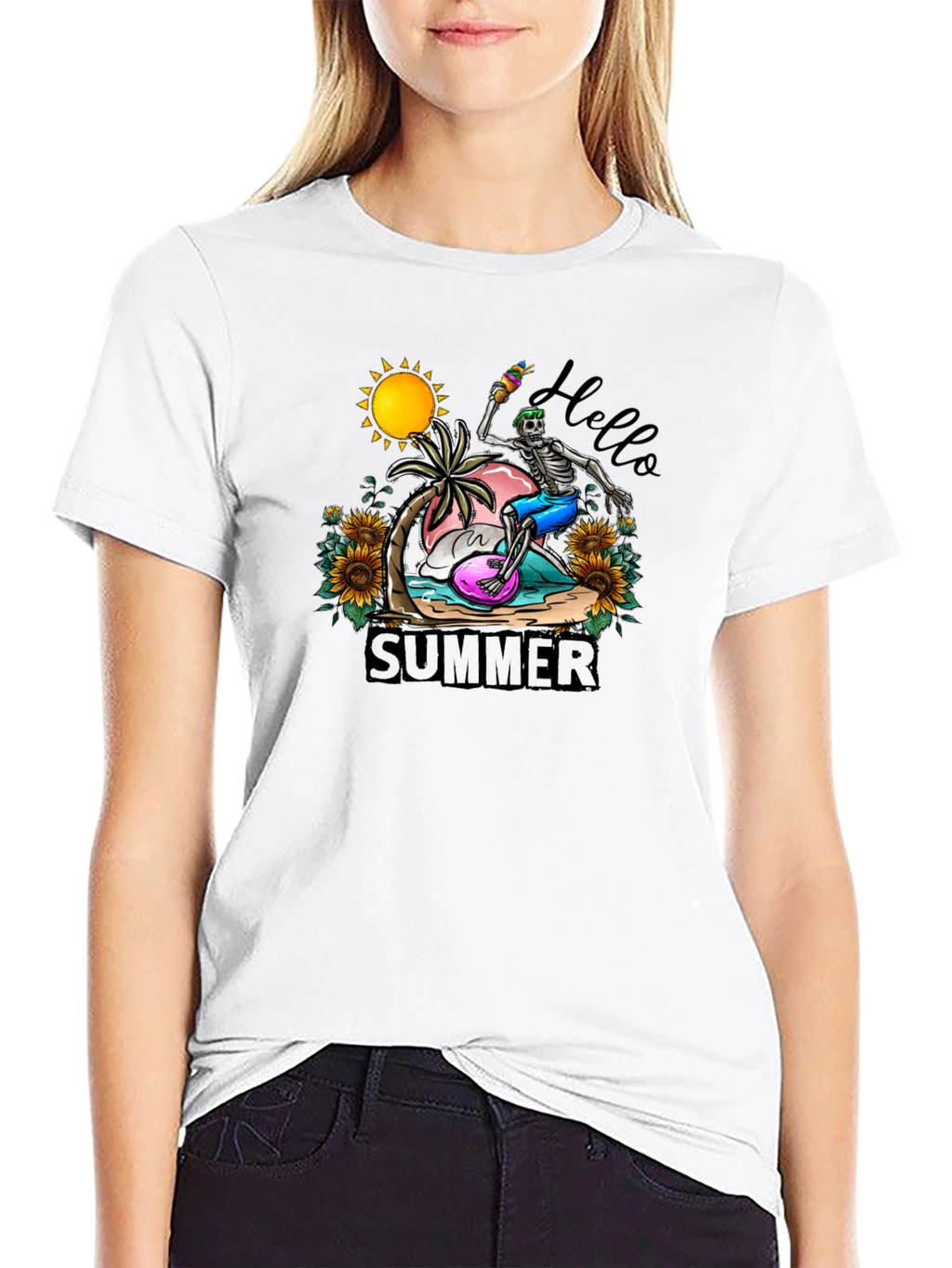Summer Skeleton Graphic Tee - Beach Vibes