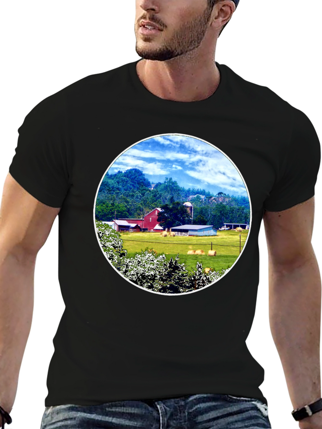 Scenic Farm Landscape Graphic T-Shirt