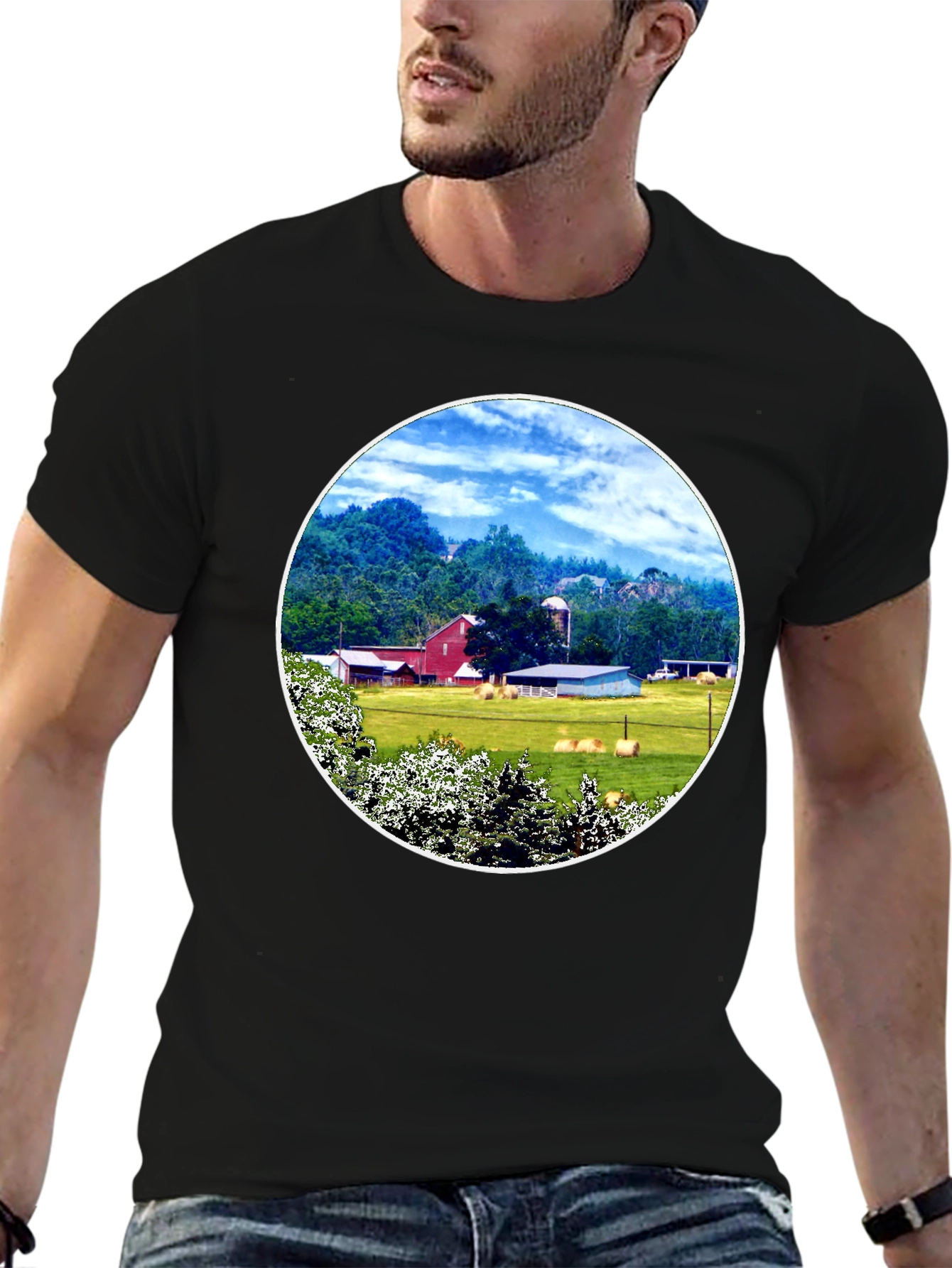 Scenic Farm Landscape Graphic T-Shirt