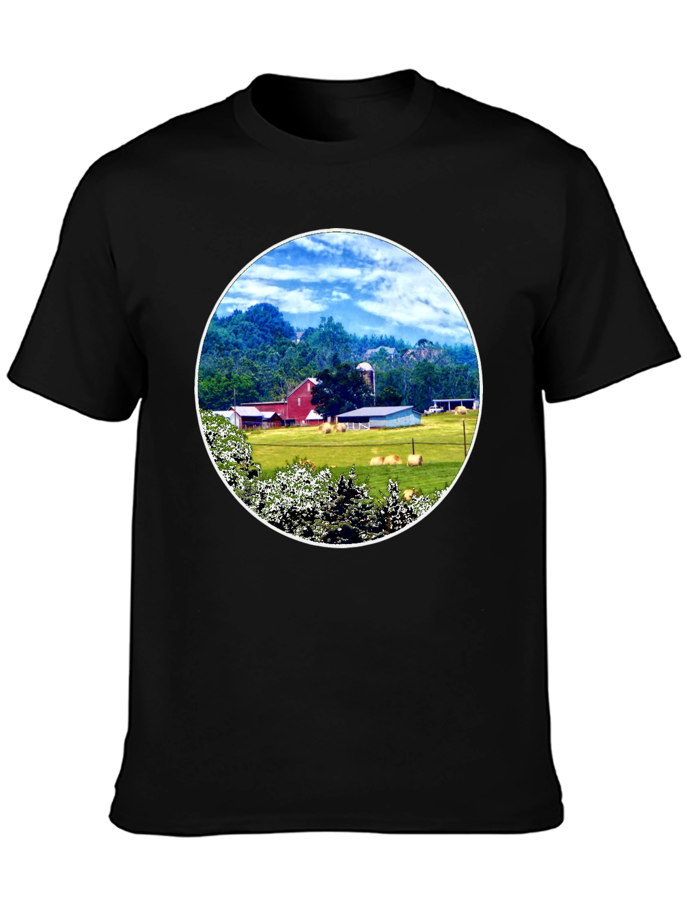 Scenic Farm Landscape Graphic T-Shirt