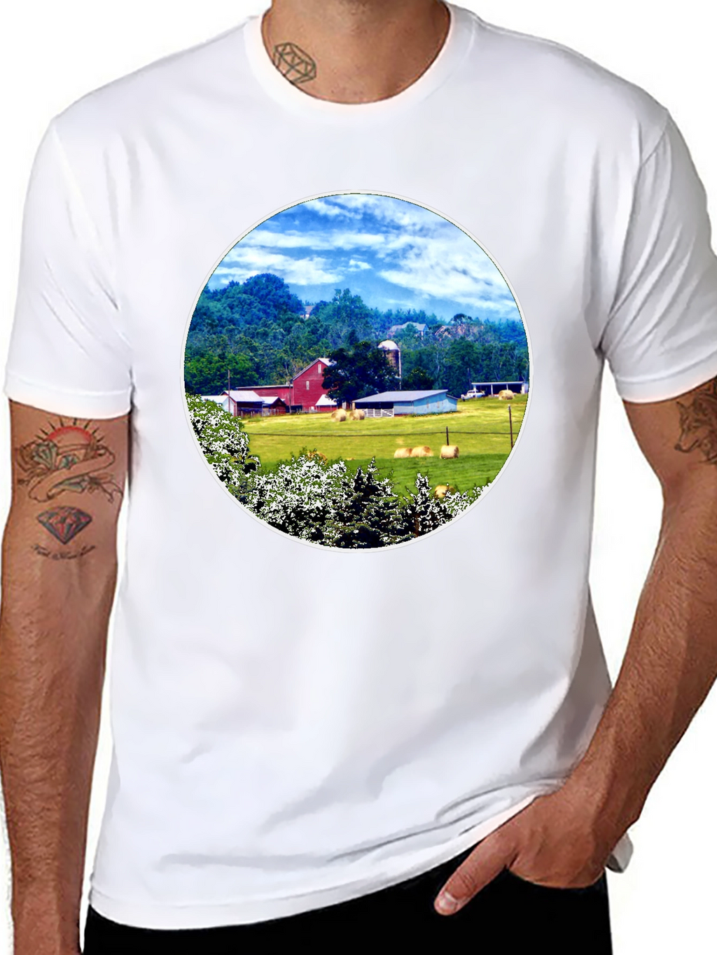 Scenic Farm Landscape Graphic T-Shirt