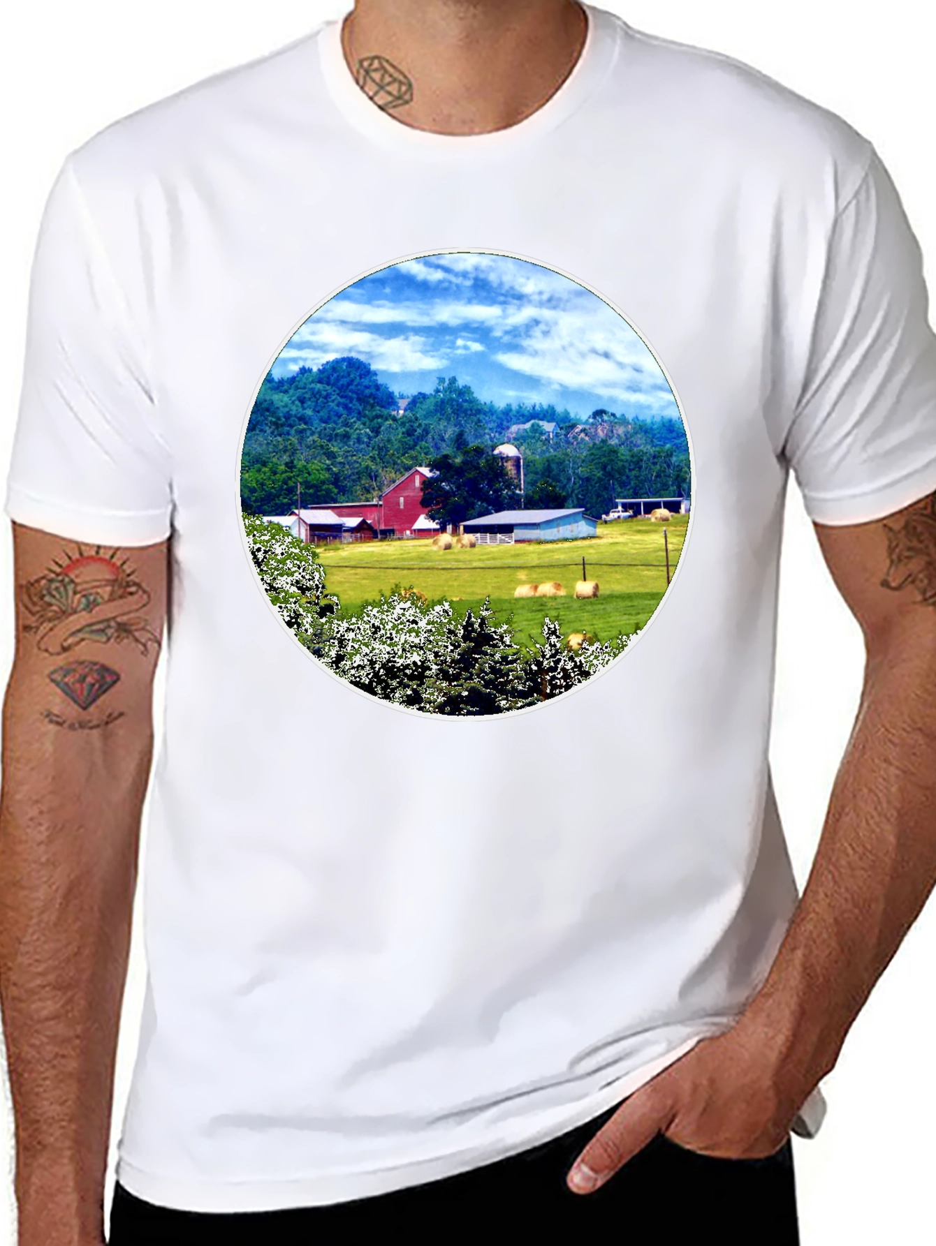Scenic Farm Landscape Graphic T-Shirt