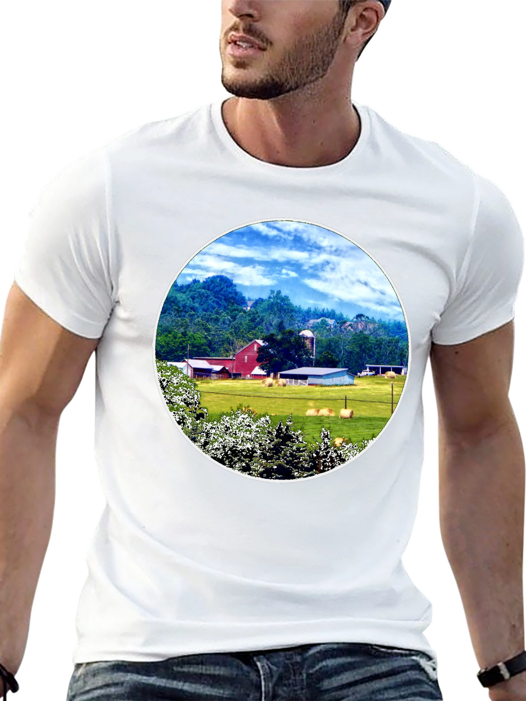Scenic Farm Landscape Graphic T-Shirt