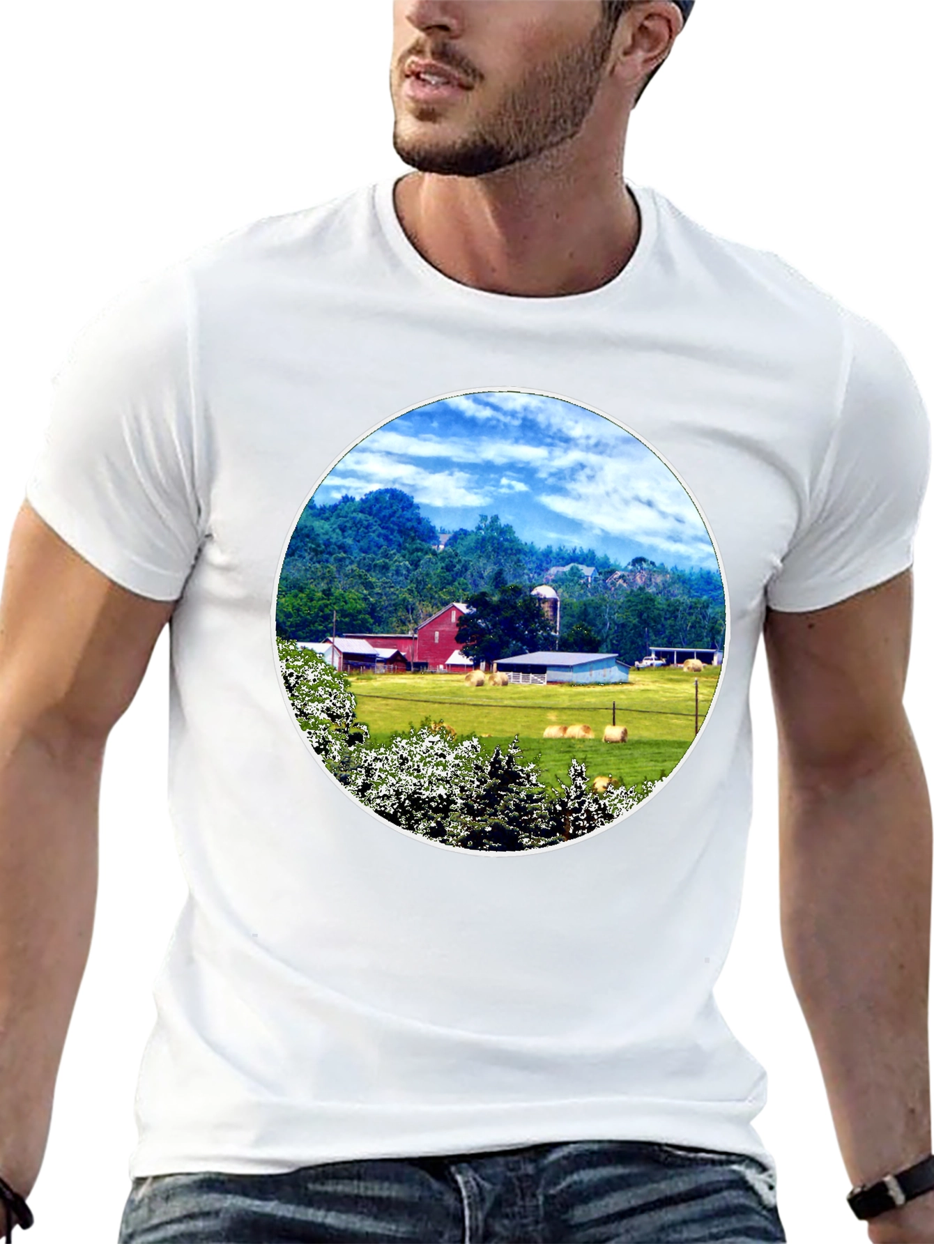 Scenic Farm Landscape Graphic T-Shirt