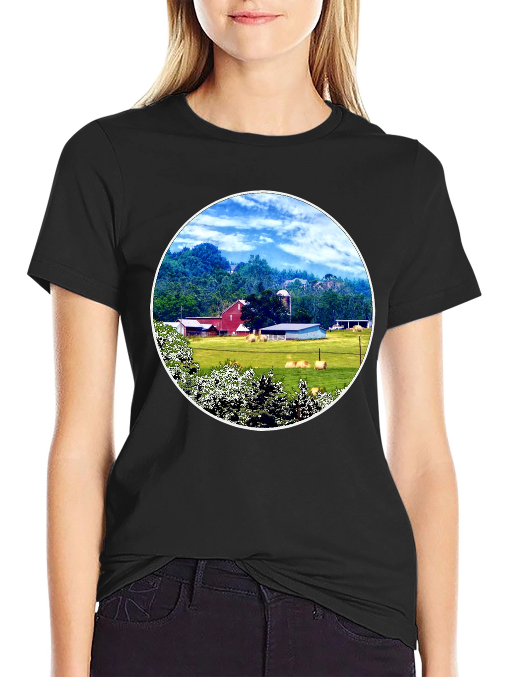 Scenic Farm Landscape Graphic T-Shirt