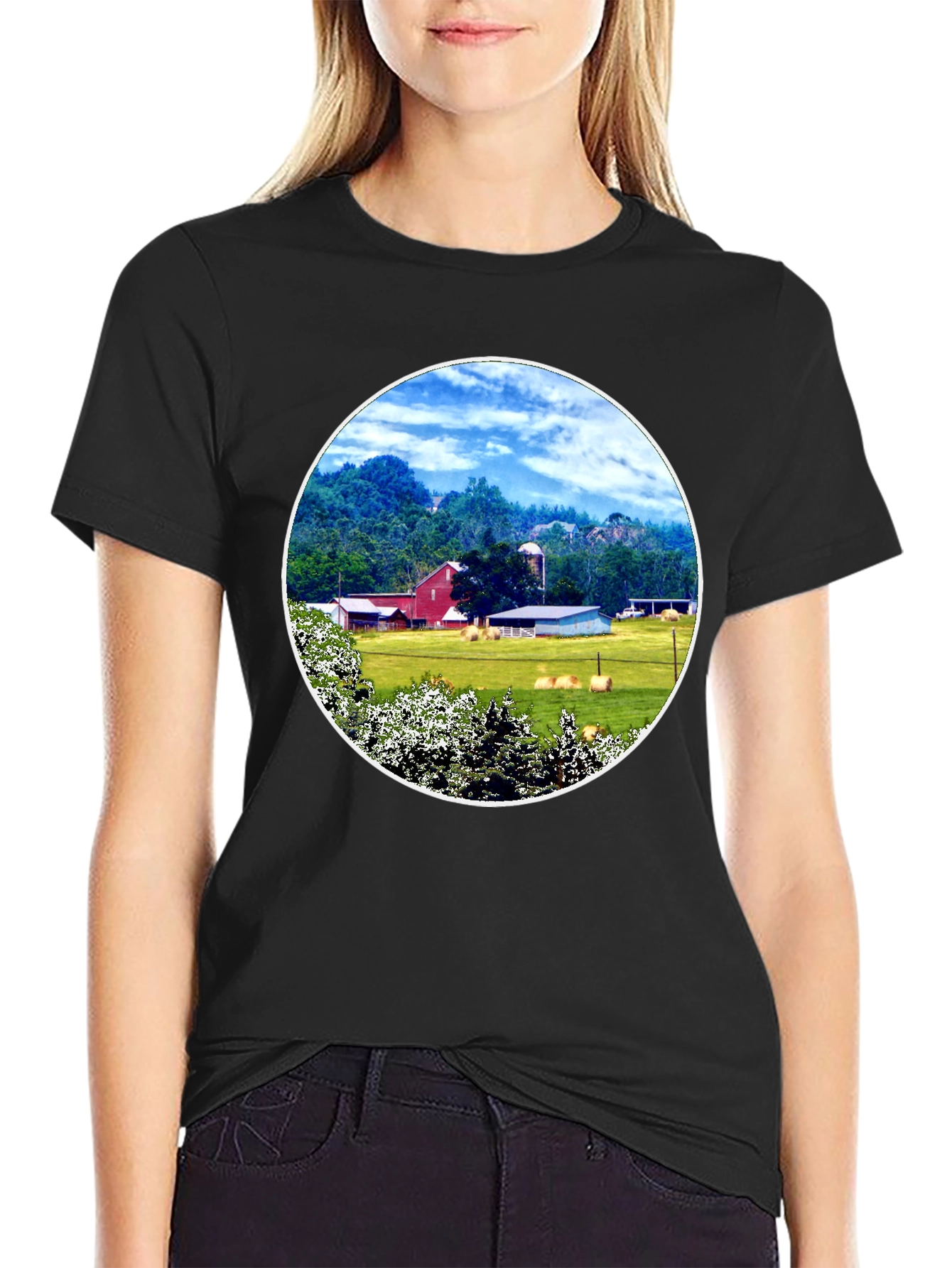 Scenic Farm Landscape Graphic T-Shirt