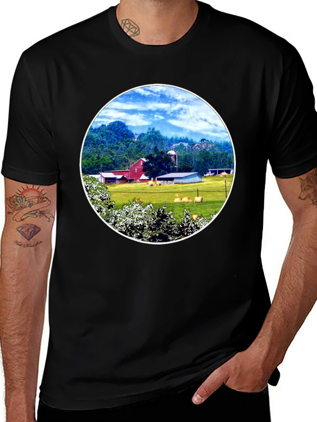 Scenic Farm Landscape Graphic T-Shirt