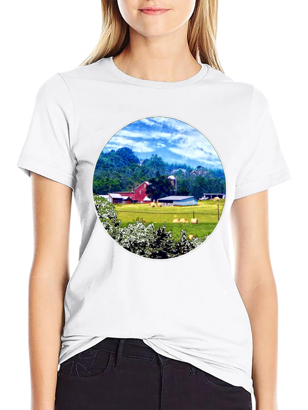 Scenic Farm Landscape Graphic T-Shirt