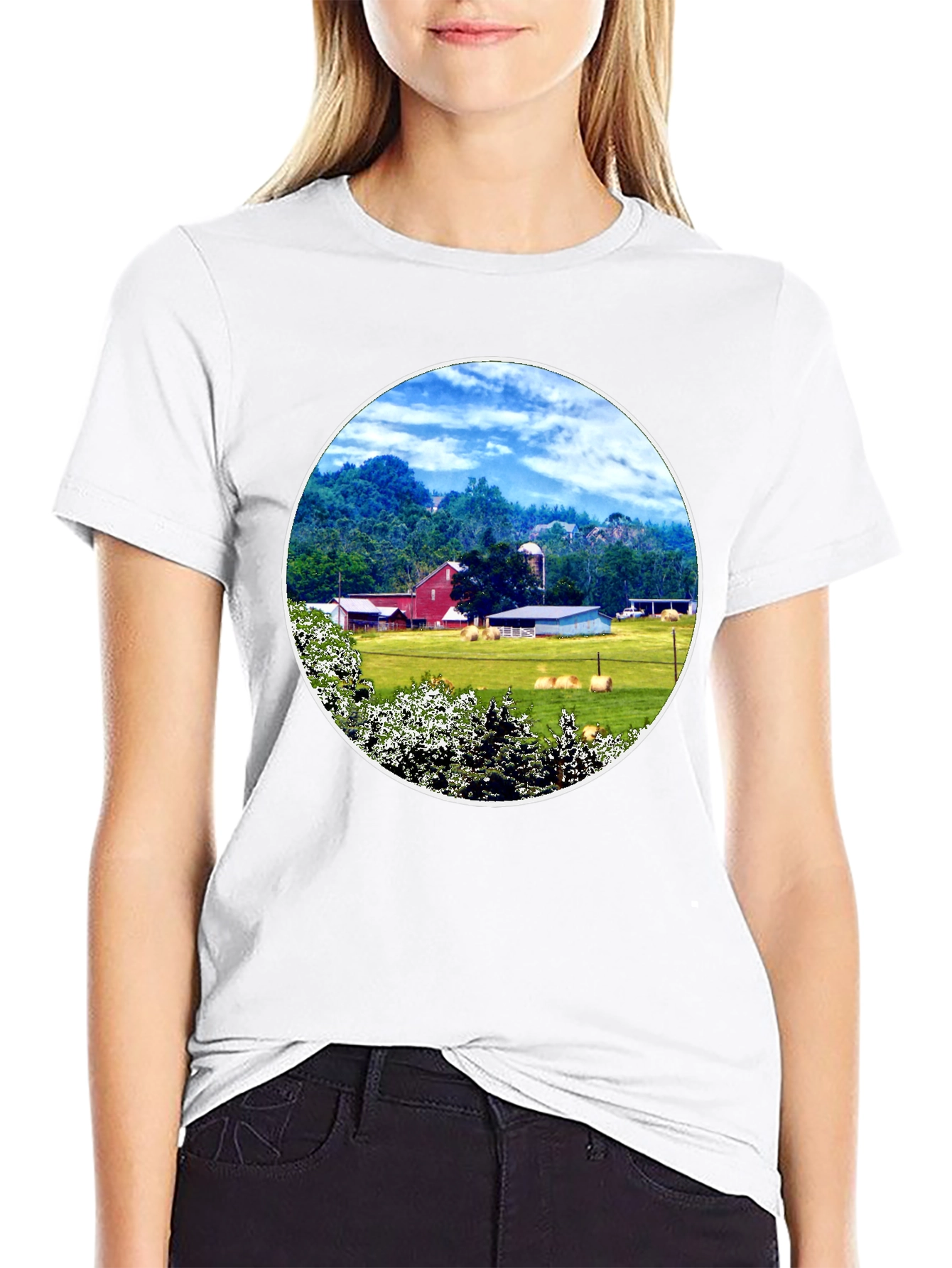 Scenic Farm Landscape Graphic T-Shirt