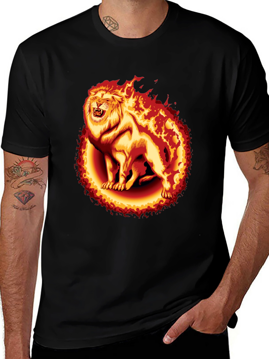 Fiery Lion Graphic Tee - Black