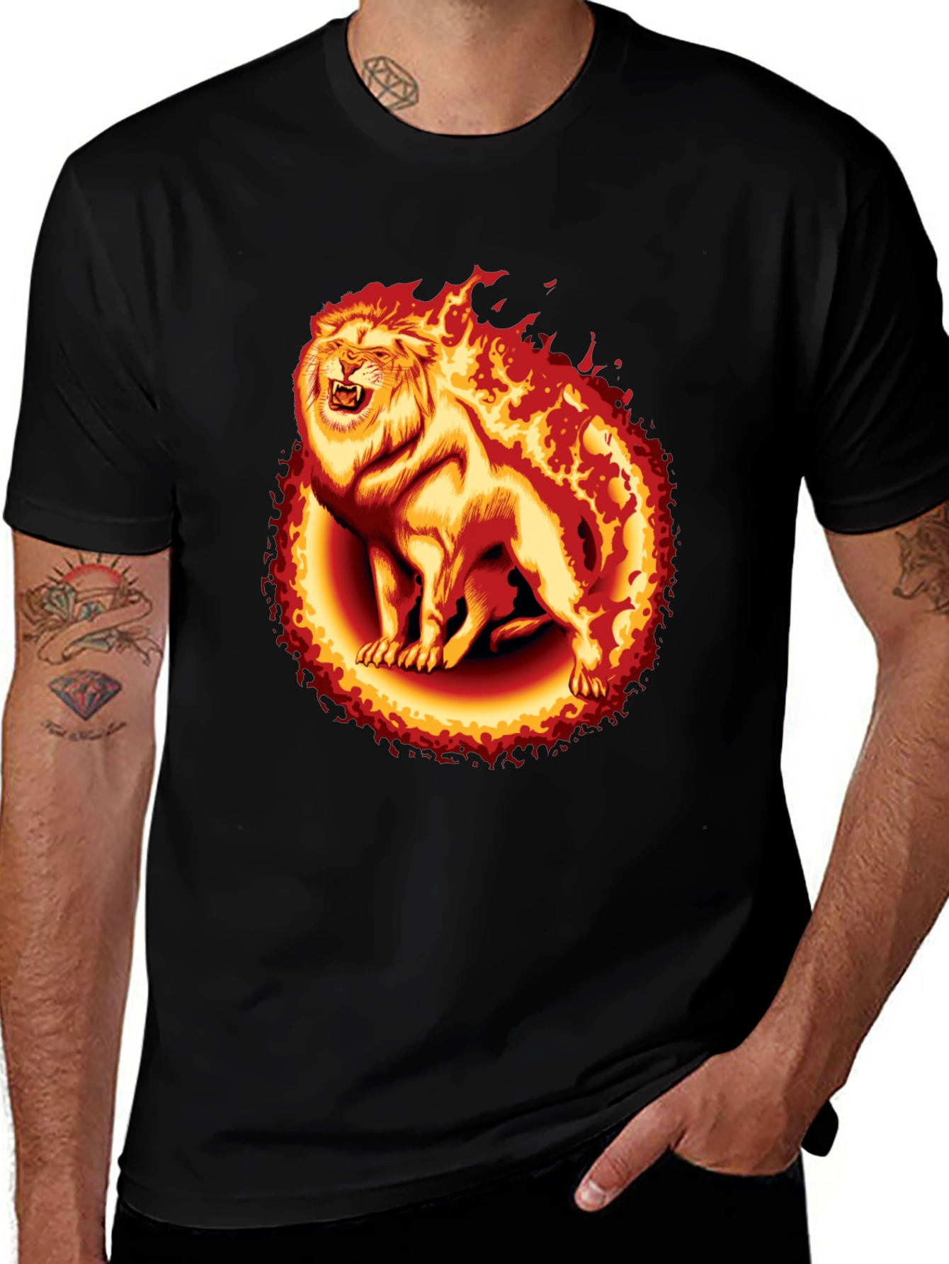 Fiery Lion Graphic Tee - Black