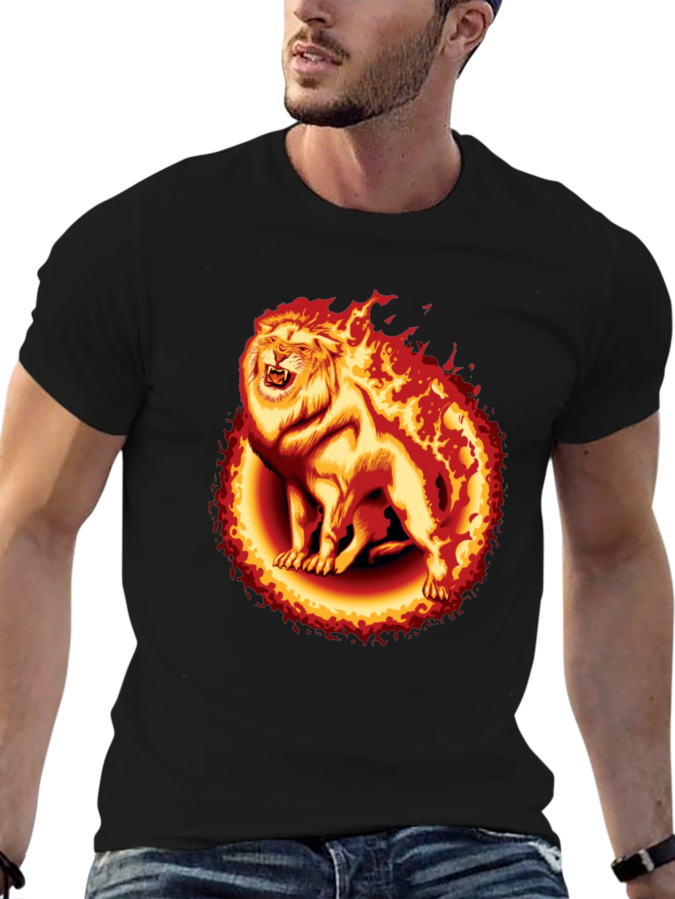 Fiery Lion Graphic Tee - Black