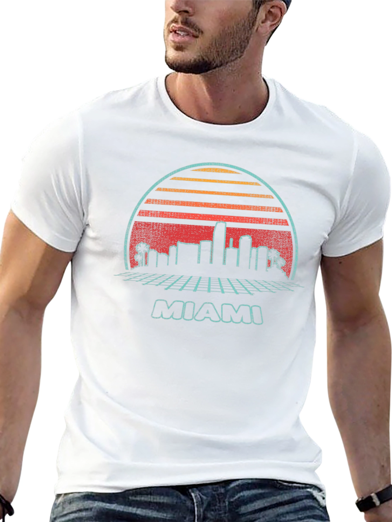 Retro Miami Skyline Graphic T-Shirt