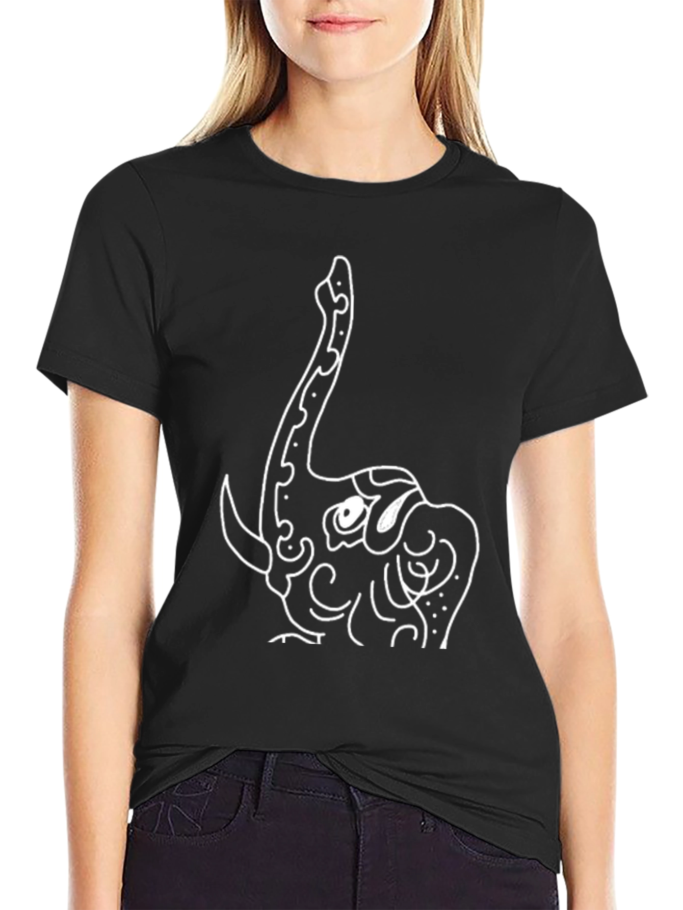 Black T-Shirt with Elephant Graphic