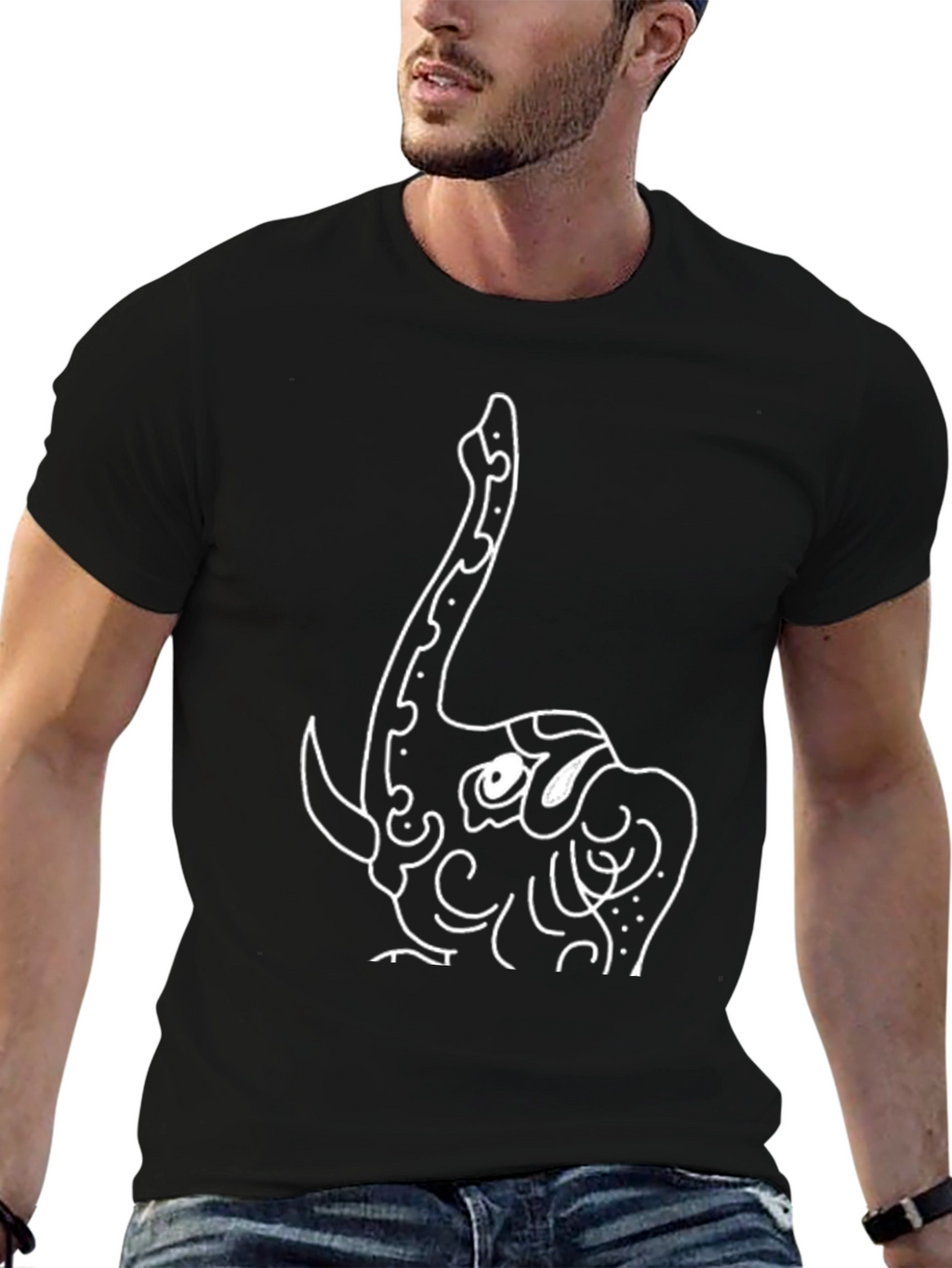 Black T-Shirt with Elephant Graphic