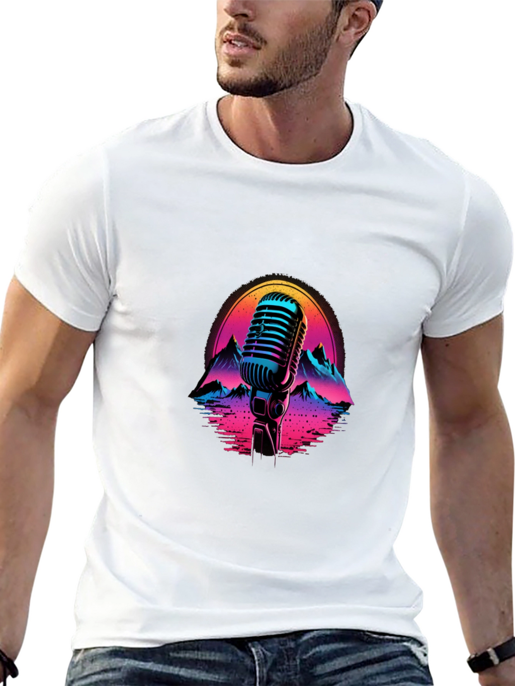 Retro Microphone Graphic Tee - Synthwave Vibes