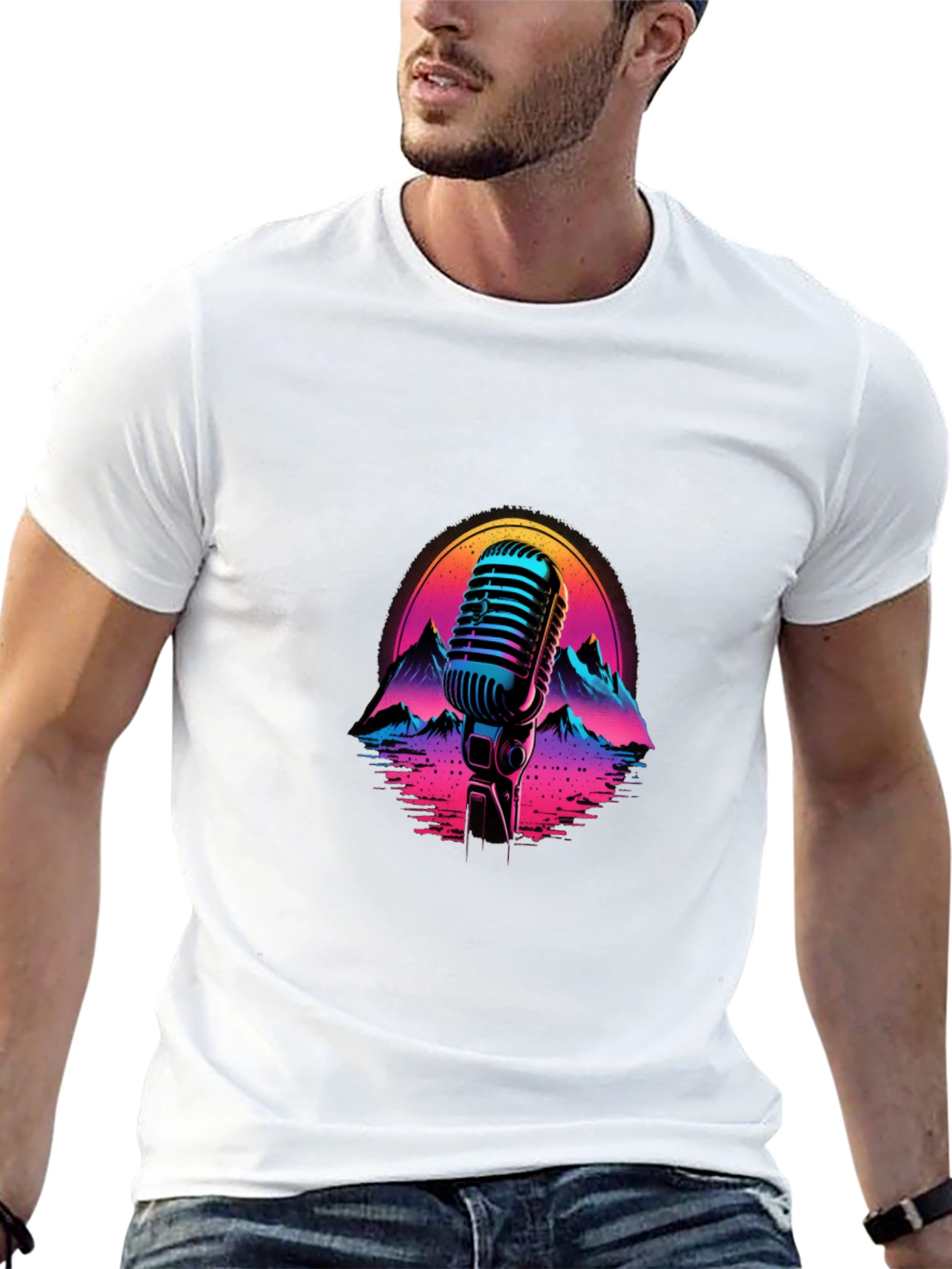 Retro Microphone Graphic Tee - Synthwave Vibes