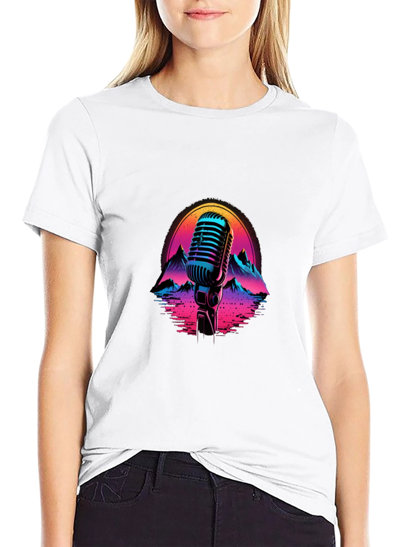 Retro Microphone Graphic Tee - Synthwave Vibes