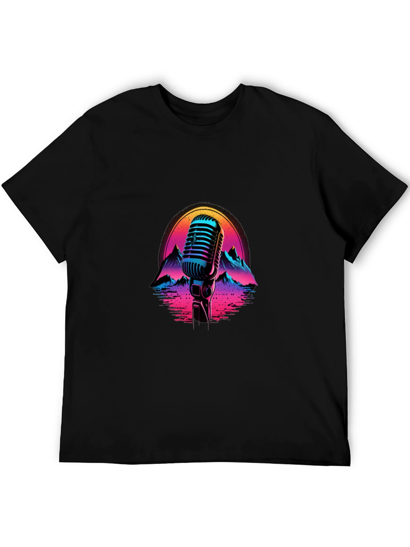Retro Microphone Graphic Tee - Synthwave Vibes