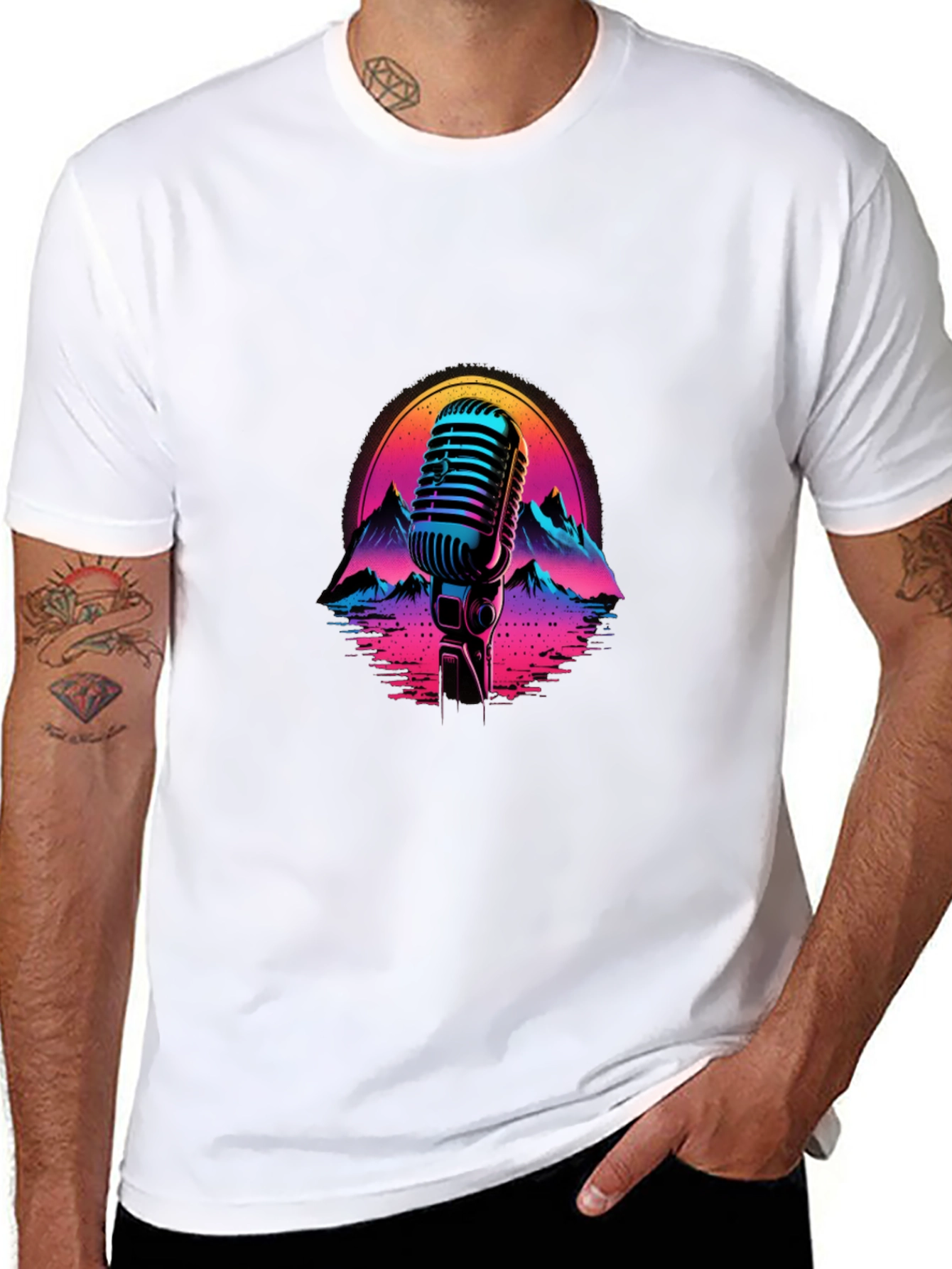 Retro Microphone Graphic Tee - Synthwave Vibes
