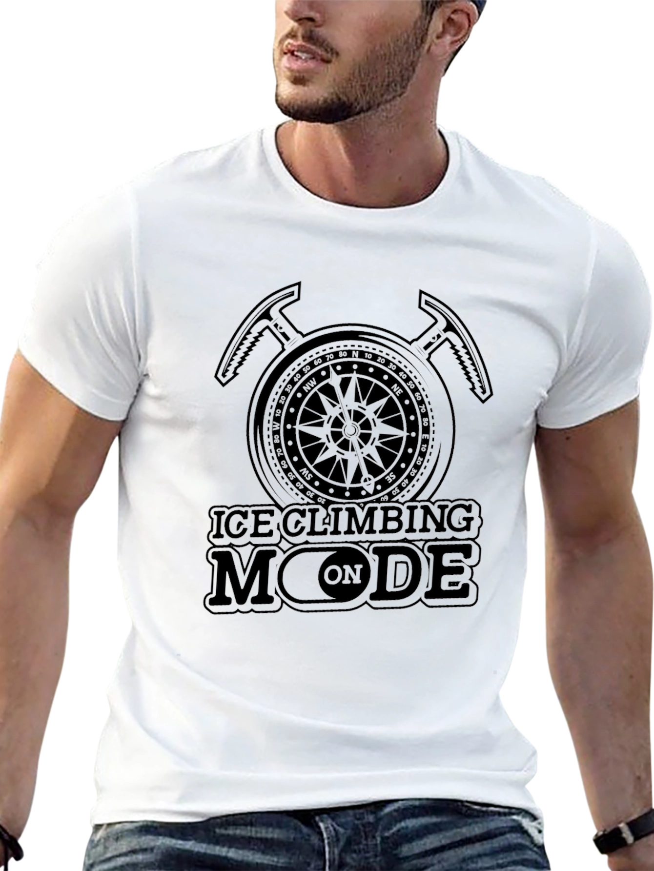 Ice Climbing Mode On Black T-Shirt