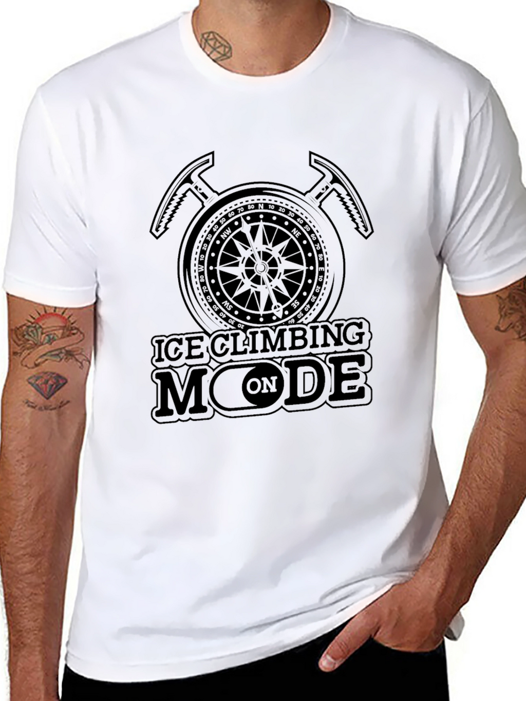 Ice Climbing Mode On Black T-Shirt