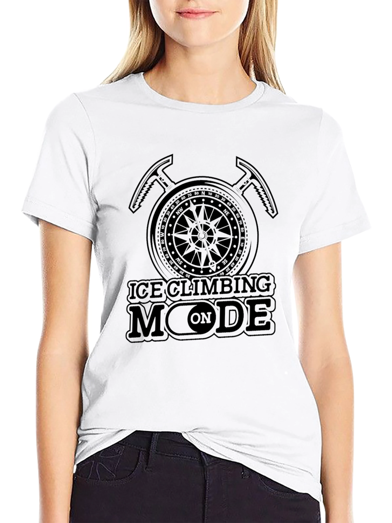 Ice Climbing Mode On Black T-Shirt