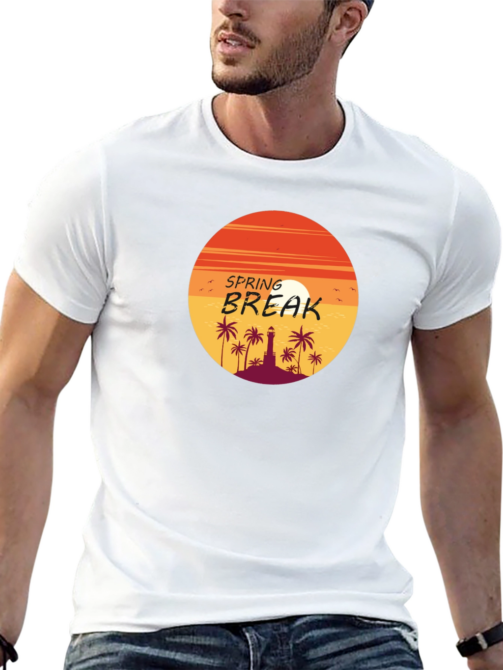 Spring Break Palm Tree Sunset Graphic Tee