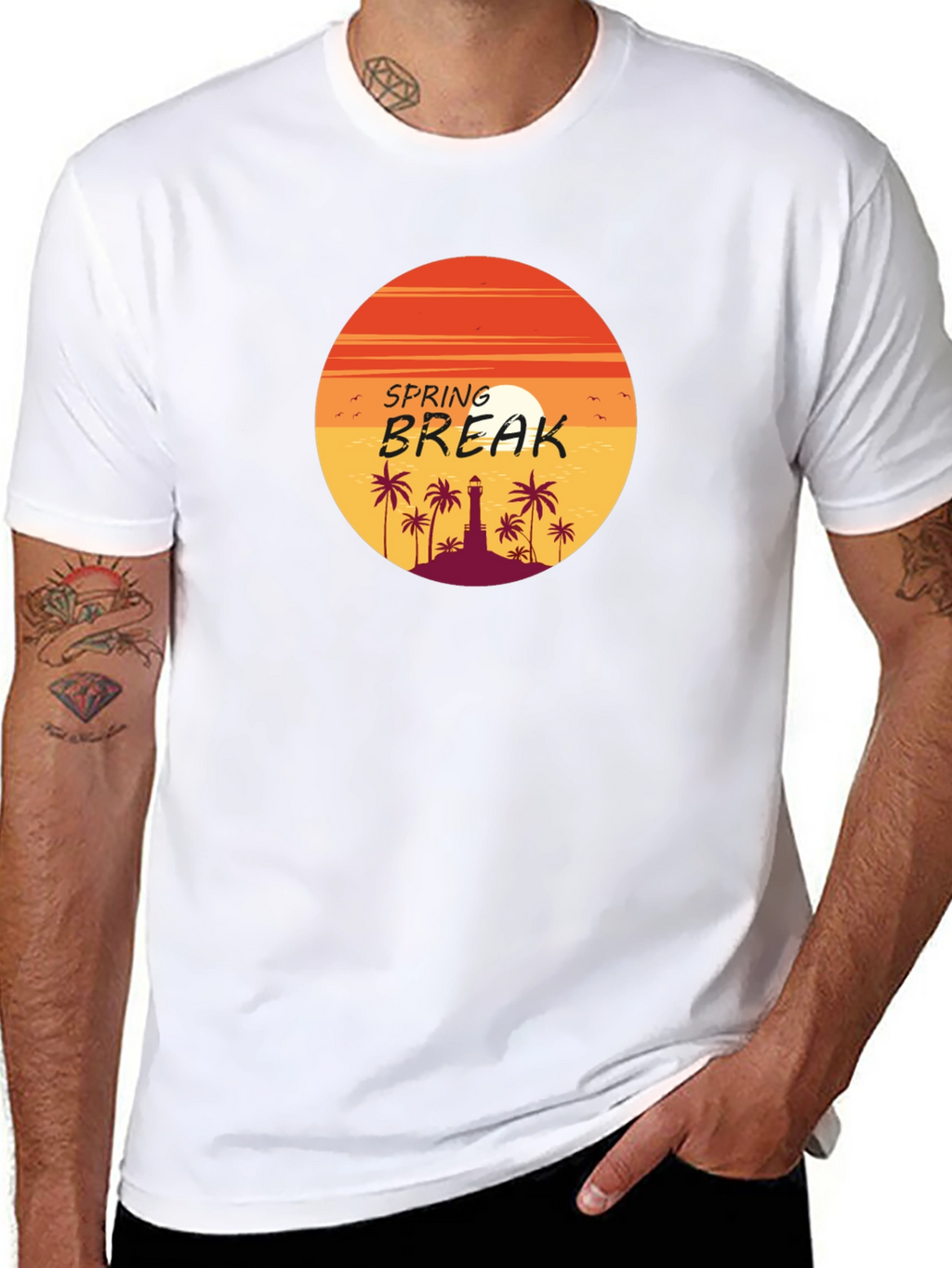 Spring Break Palm Tree Sunset Graphic Tee