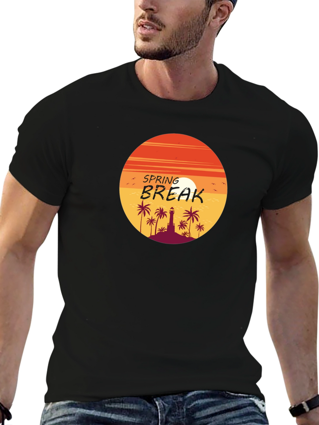 Spring Break Palm Tree Sunset Graphic Tee