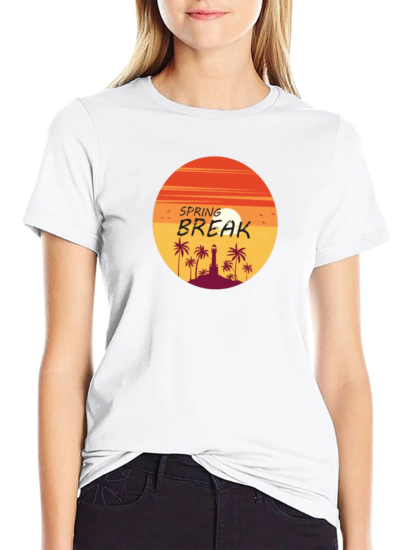 Spring Break Palm Tree Sunset Graphic Tee
