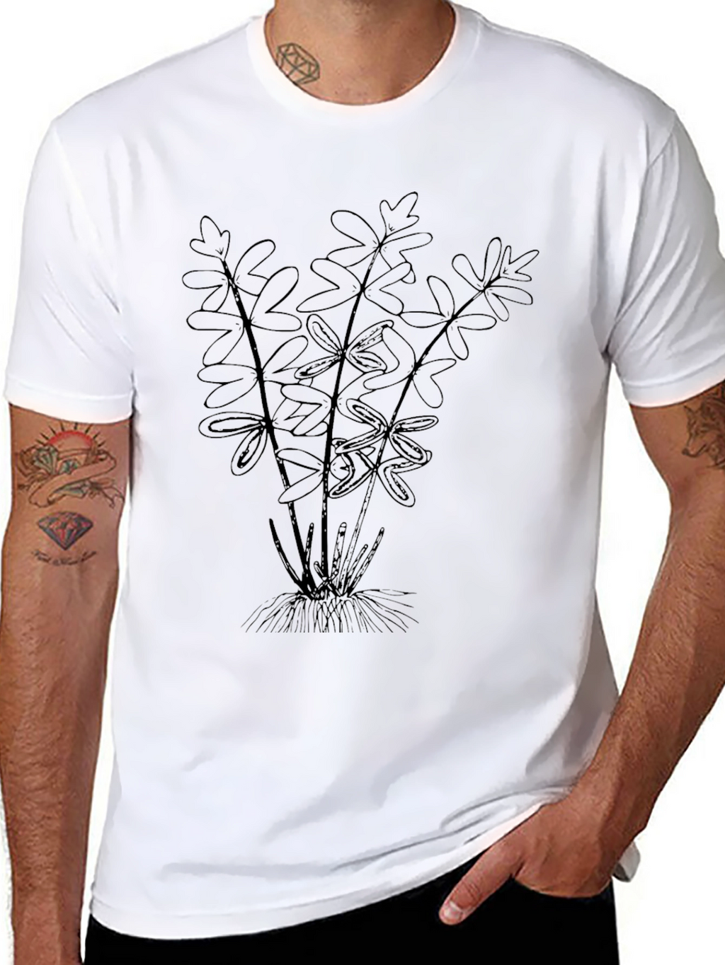 Botanical Print Black T-Shirt - Nature Lover Tee