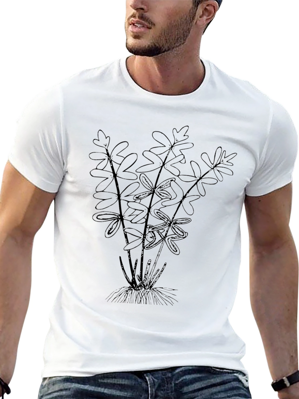 Botanical Print Black T-Shirt - Nature Lover Tee