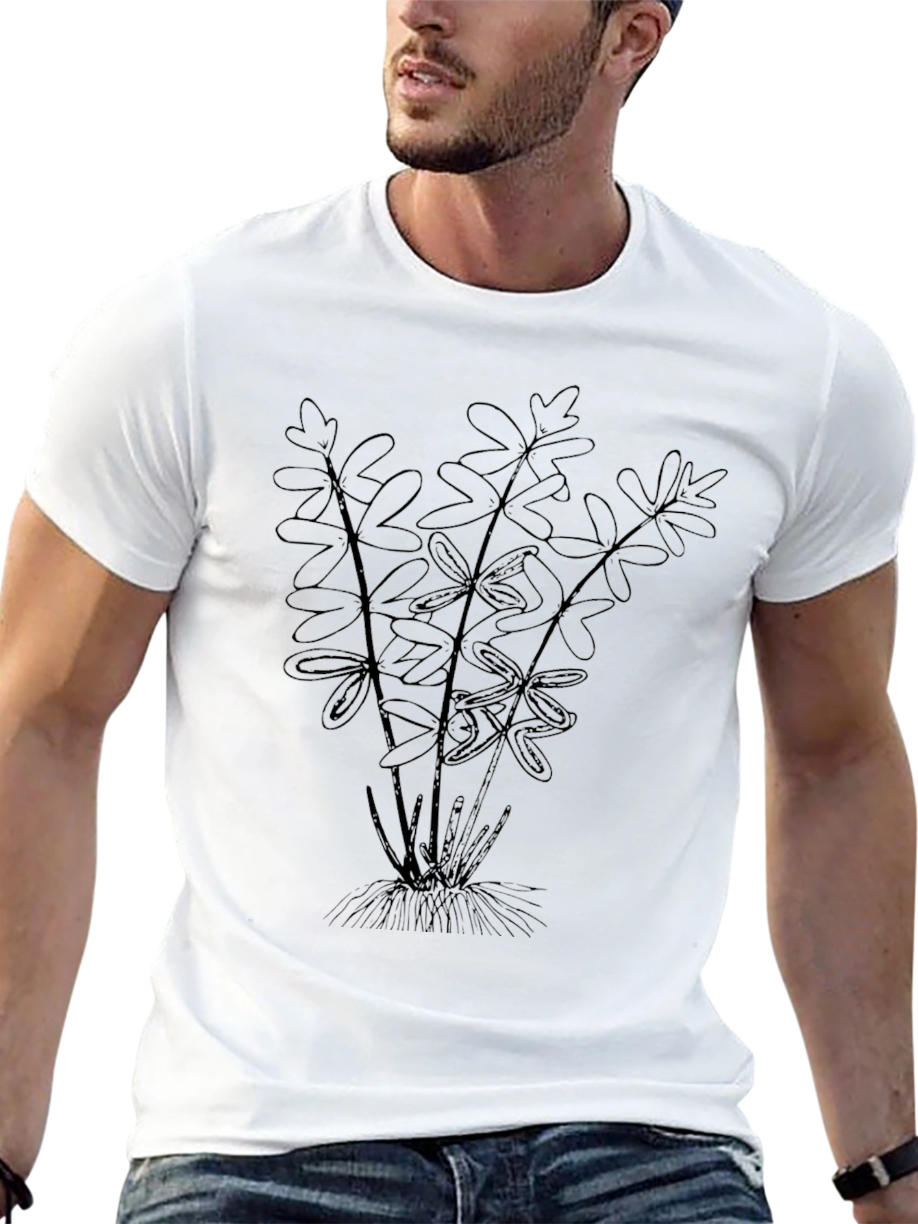 Botanical Print Black T-Shirt - Nature Lover Tee