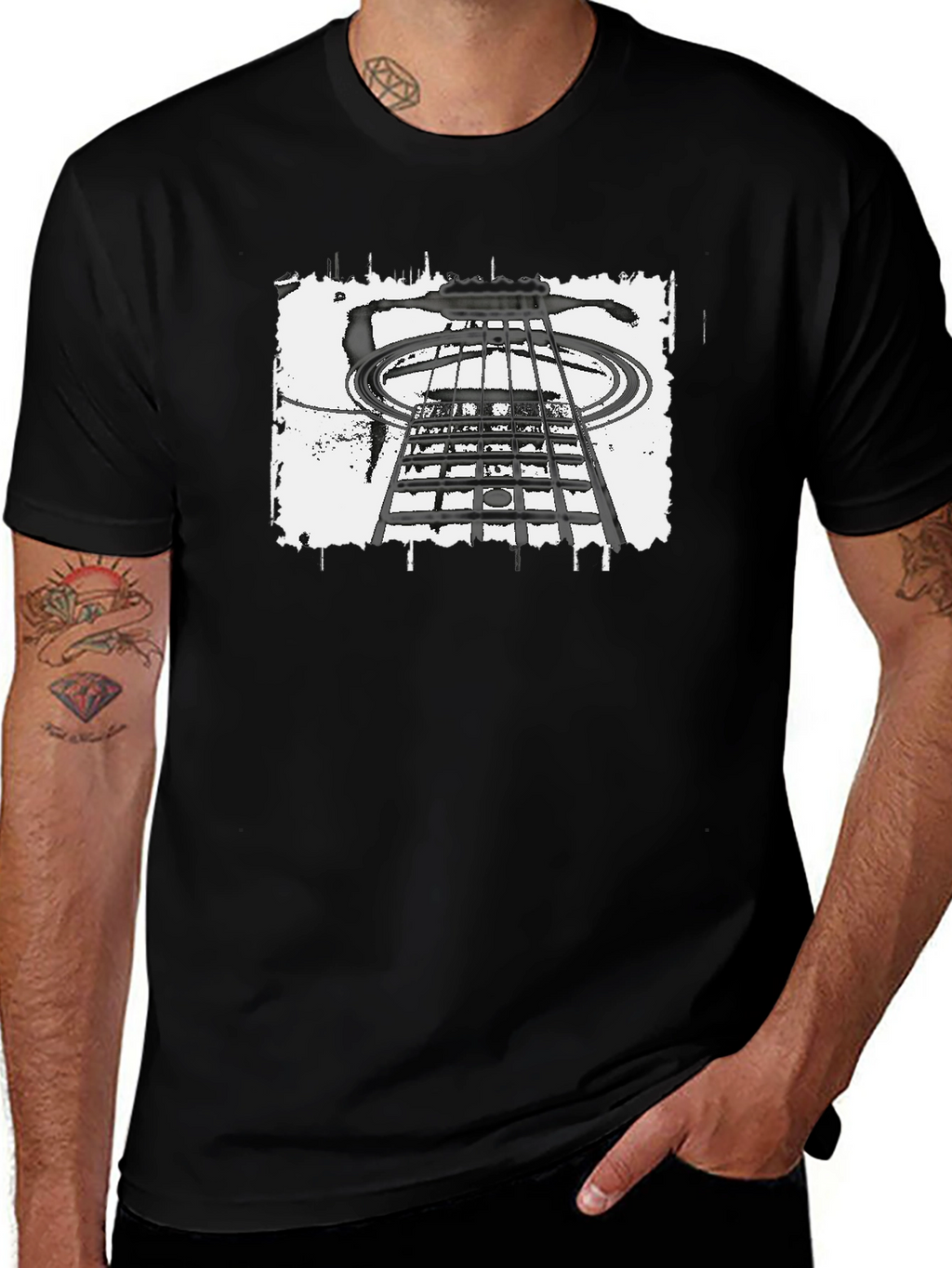 Abstract Guitar T-Shirt - Black Cotton Tee