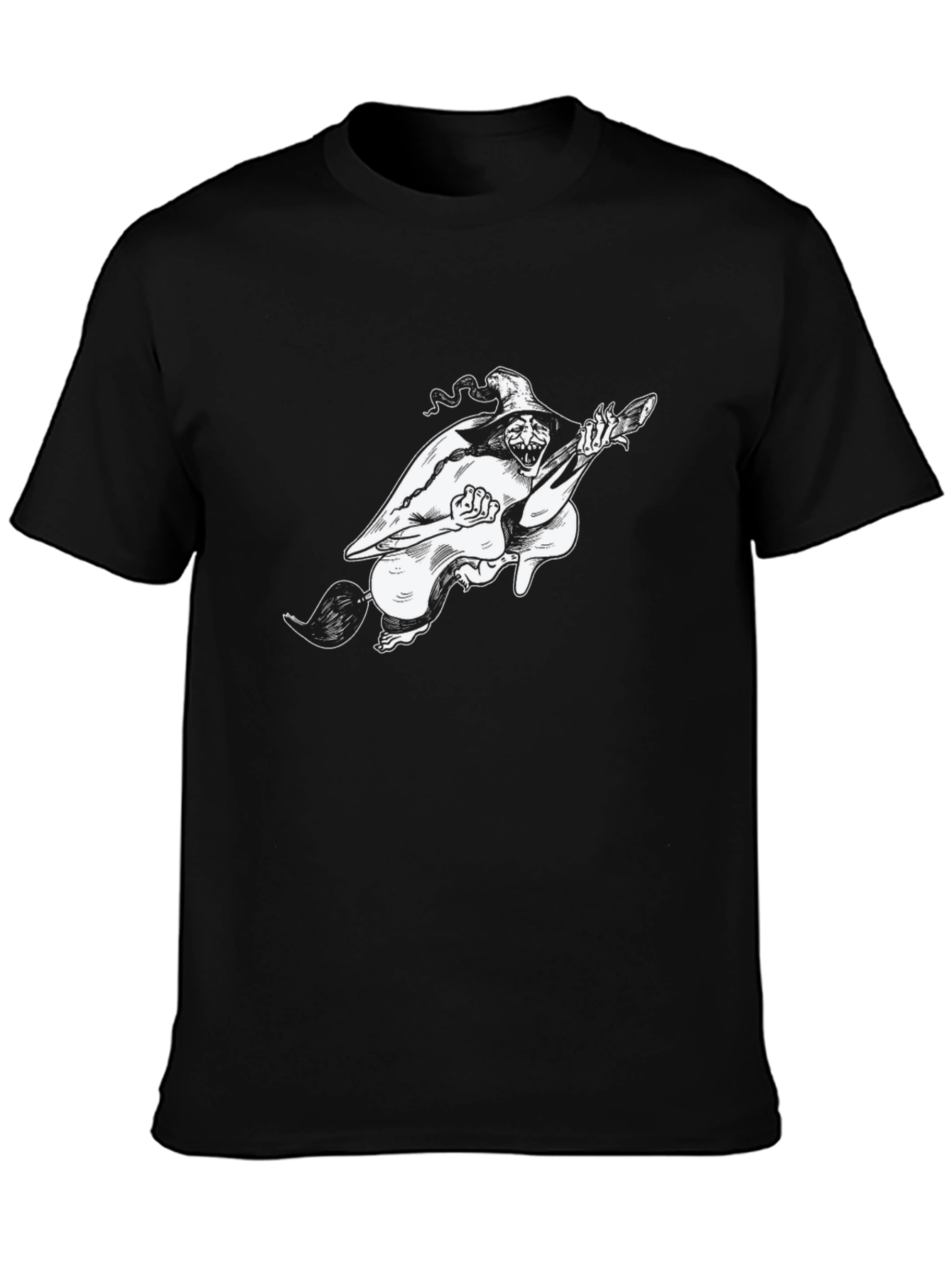 Witch on Broom Black T-Shirt