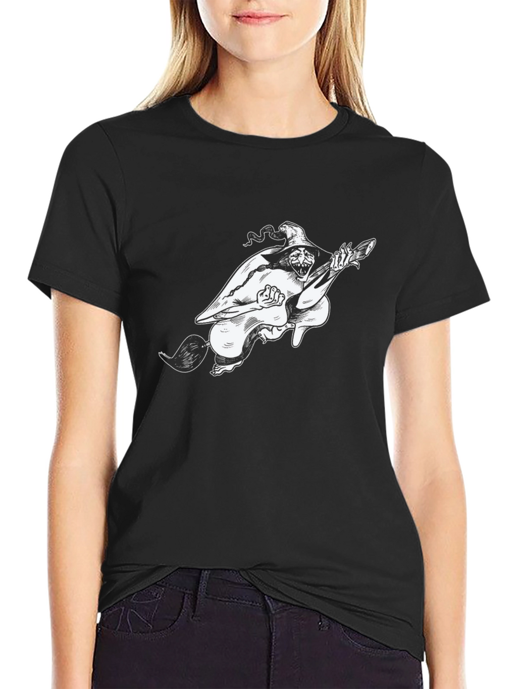 Witch on Broom Black T-Shirt