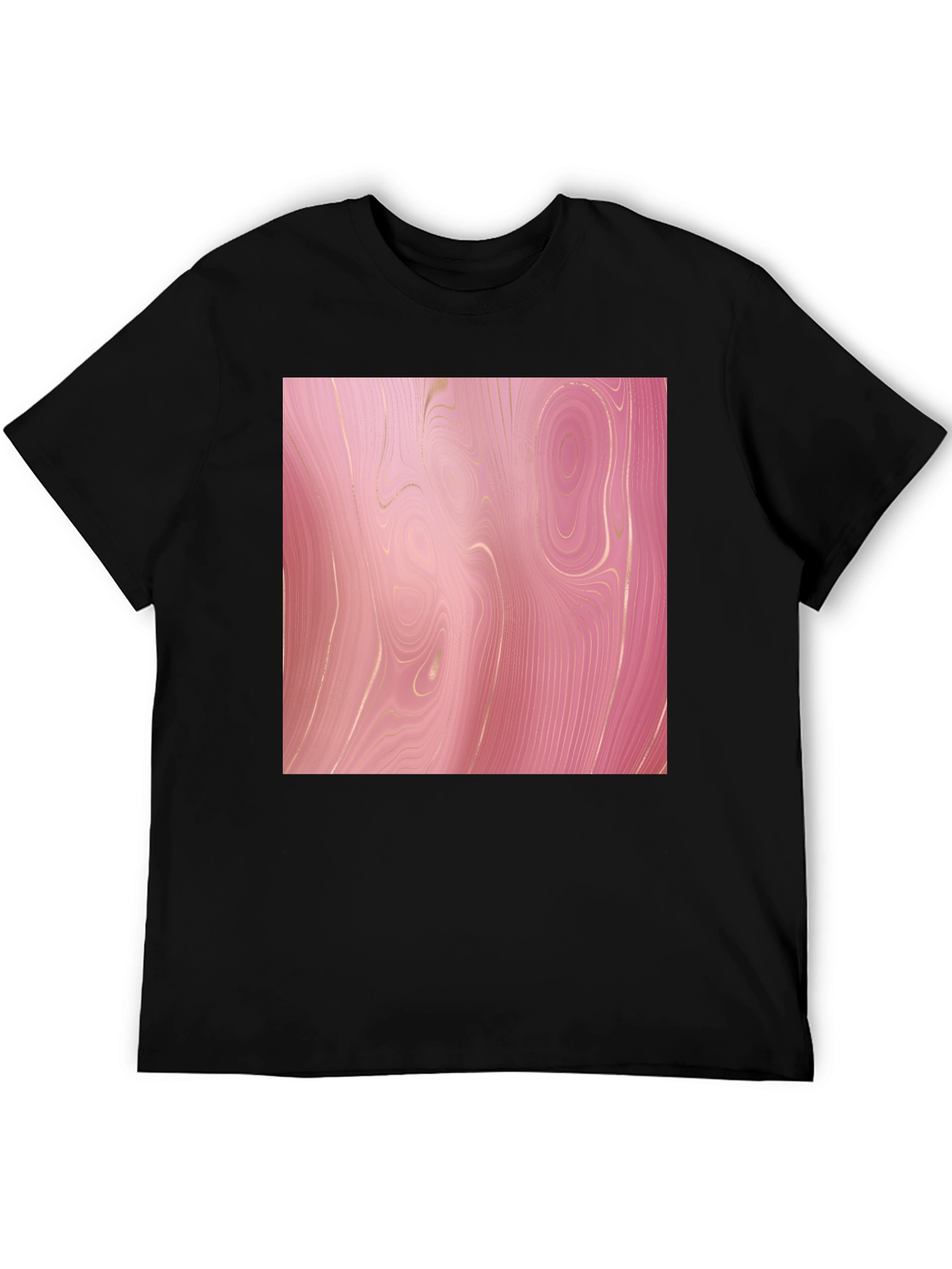 Trendy Pink Marble Print Black T-Shirt