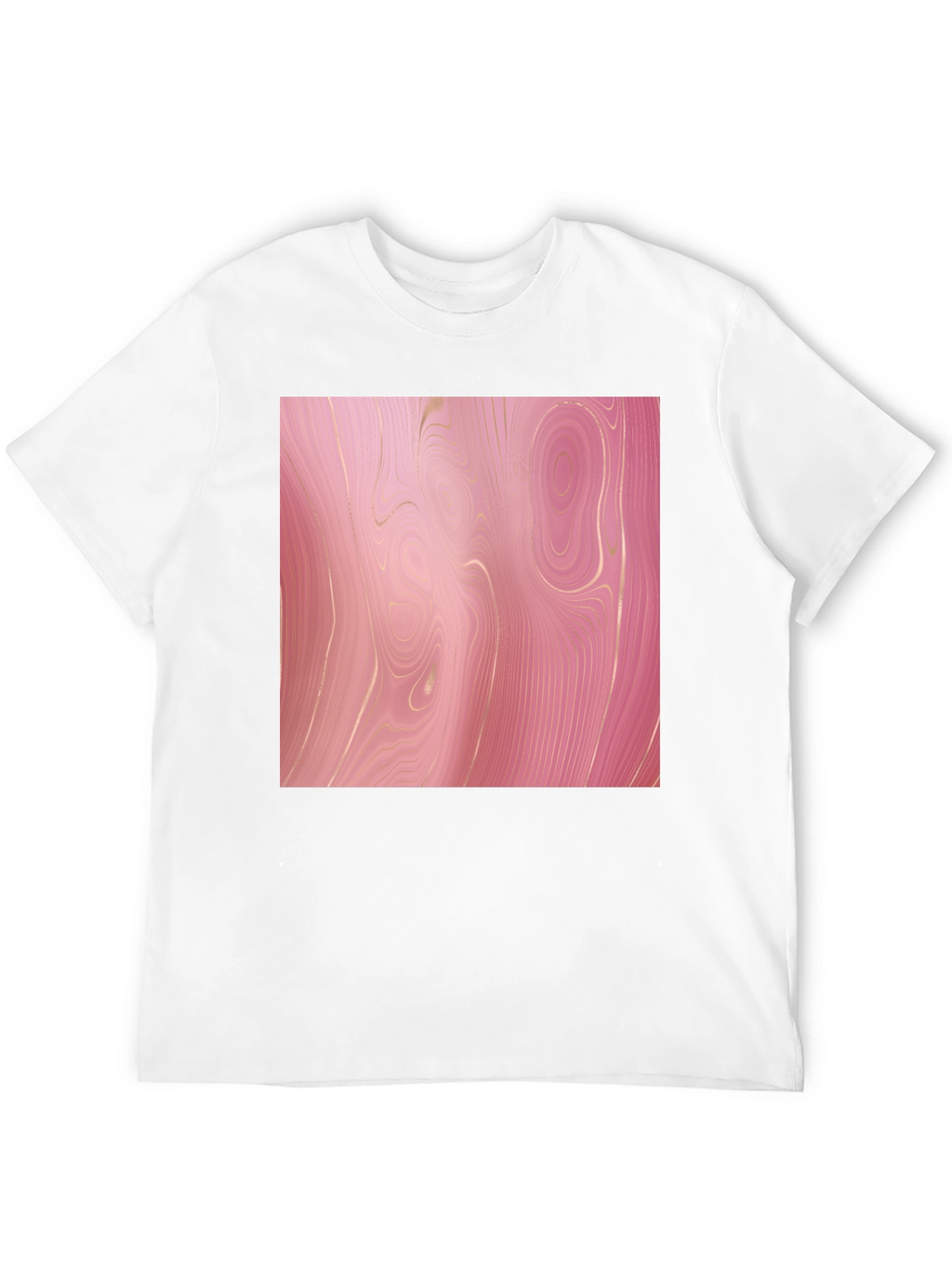 Trendy Pink Marble Print Black T-Shirt